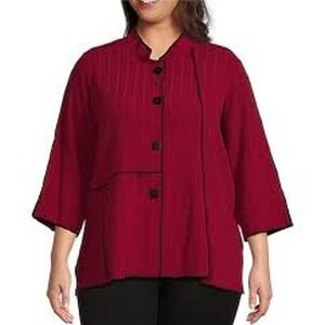 Ali Miles 3/4 Sleeve Tunic Top Size 2x Red Button Front Blouse Artsy Flowy